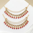 Gold Plated Designer Red Pearl Ethnic Ear Chain Earrings