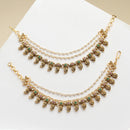 Gold Plated Multicolor Pearl Star Ethnic Ear Chain Earrings