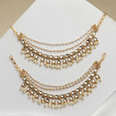Gold Plated Royal White Pearl Ethnic Ear Chain Earrings