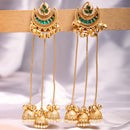Gold Plated Ethnic Green Stone Ghungroo Kashmiri Earrings