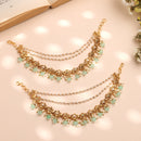 Gold Plated Sea Green Pearl Ethnic Ear Chain Earrings