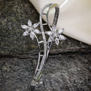 Rhodium Plated Floral Design White AD Stone Contemporary Cuff Bracelet