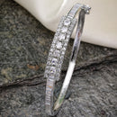 Rhodium Plated Silver Toned Minimal Round White American Diamond Studded Cuff Bracelet