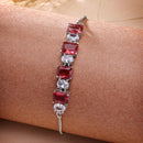 Rhodium Plated Silver Toned White Round & Red Square Cut AD Studded Bracelet | Wraparound Adjustable Bracelet