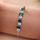 Rhodium Plated Silver Toned White Round & Green Square Cut AD Studded Wraparound Adjustable Bracelet