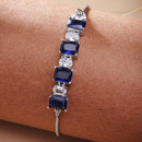 Rhodium Plated Silver Toned White Round & Blue Square Cut Studded Wraparound Adjustable Bracelet