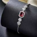 Rhodium Plated Silver Toned Red Square Centerpiece Ad Studded Bracelet With Beads & Floral Accents Wraparound Adjustable Bracelet