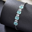 Rhodium Plated Silver Toned White Round & Mint Green Square Cut AD Studded Bracelet | Wraparound Adjustable Bracelet