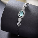 Rhodium Plated Silver Toned Mint Green Square Centerpiece Ad Studded Bracelet With Beads & Floral Accents Wraparound Adjustable Bracelet