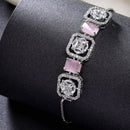 Rhodium Plated Silver Toned White Round & Pink Rectangle AD Studded  Wraparound Adjustable Bracelet