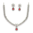Rhodium Plated Silver-Tone Floral Designer American Diamond Necklace Set