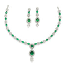 Silver Plated Brass AD Teardrop Halo Necklace Set)