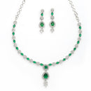 Silver Plated Brass AD Teardrop Halo Necklace Set)