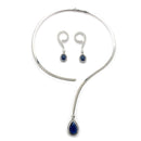 Luxury Blue Stone Lariat Necklace Set