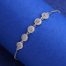 Rhodium Plated Silver Toned Cubic Zirconia Studded Adjustable Bracelet