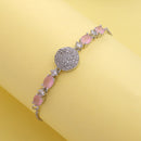 Rhodium Plated Silver Toned White And Pink American Diamond Studded Adjustable Bracelet