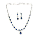Silver Plated Brass AD Teardrop Halo Necklace & Earrings set