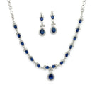 Silver Plated Brass AD Teardrop Halo Necklace & Earrings set