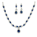 Silver Plated Brass AD Teardrop Halo Necklace & Earrings set