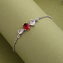 Rhodium Plated Red And White American Diamond Studded Adjustable Bracelet