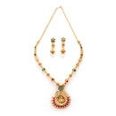 Gold Plated South Indian Temple Jewelry Lakshmi Pendant Necklace Set with Earrings Jewellery Set For Women & Girls (Temple Style Green Stones)