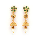 Gold Plated South Indian Temple Jewelry Lakshmi Pendant Necklace Set with Earrings Jewellery Set For Women & Girls (Temple Style Green Stones)