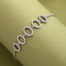 Rhodium Plated Silver Toned Oval Shaped White Cubic Zirconia Studded Adjustable Bracelet