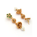 Gold Plated South Indian Temple Jewelry Lakshmi Pendant Necklace Set with Earrings Jewellery Set For Women & Girls (Temple Style Green Stones)