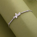 Rhodium Plated Silver Toned Butterfly Shaped White Cubic Zirconia Studded Adjustable Bracelet