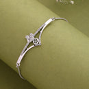 Rhodium Plated Silver Toned Swan Shaped White Cubic Zirconia Studded Adjustable Bracelet