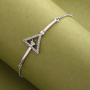 Rhodium Plated Silver Toned White Cubic Zirconia Studded Adjustable Bracelet