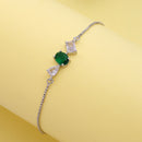 Rhodium Plated Silver Toned Green And White American Diamond Studded Adjustable Bracelet