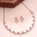 Rose Gold Plated Rose Shaped White American Diamond Studded Jewellery Set