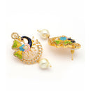 Gold Toned Brass Peacock Design Pearl Beads Necklace Set for Women