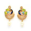 Gold Toned Brass Peacock Design Pearl Beads Necklace Set for Women