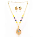 Gold Toned Brass Peacock Design Pearl Beads Necklace Set for Women
