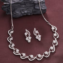 Rhodium Plated Silver Toned Floral Shaped White American Diamond Studded Jewellery Set