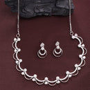 Rhodium Plated Silver Toned Rose Shaped White American Diamond Studded Jewellery Set