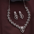 Rhodium Plated Silver Toned Heart Shaped White American Diamond Studded Jewellery Set