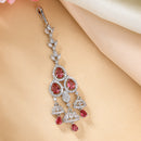 Rhodium Plated Silver Toned Ruby Red & White American Diamond Bridal Maang Tikka With Dangling Teardrop Stones
