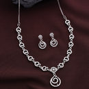 Rhodium Plated Silver Toned Spiral Shaped White American Diamond Studded Jewellery Set