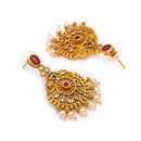 Gold Plated South Indian Temple Jewelry Lakshmi Pendant Necklace Set with Earrings Jewellery Set For Women & Girls (Lakshmi Green Stone Temple Set)