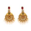 Gold Plated South Indian Temple Jewelry Lakshmi Pendant Necklace Set with Earrings Jewellery Set For Women & Girls (Lakshmi Green Stone Temple Set)