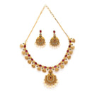 Gold Plated South Indian Temple Jewelry Lakshmi Pendant Necklace Set with Earrings Jewellery Set For Women & Girls (Lakshmi Green Stone Temple Set)