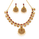 Gold Plated South Indian Temple Jewelry Lakshmi Pendant Necklace Set with Earrings Jewellery Set For Women & Girls (Lakshmi Green Stone Temple Set)