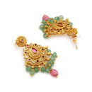 Gold Plated Brass Temple Chandbali AD Necklace Set for Women & Girls Traditional Pear Shape Stone Ethnic Jewellery Set with Beaded Drops