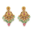 Gold Plated Brass Temple Chandbali AD Necklace Set for Women & Girls Traditional Pear Shape Stone Ethnic Jewellery Set with Beaded Drops