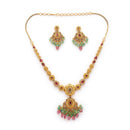 Gold Plated Brass Temple Chandbali AD Necklace Set for Women & Girls Traditional Pear Shape Stone Ethnic Jewellery Set with Beaded Drops