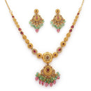 Gold Plated Brass Temple Chandbali AD Necklace Set for Women & Girls Traditional Pear Shape Stone Ethnic Jewellery Set with Beaded Drops