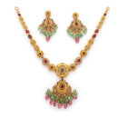 Gold Plated Brass Temple Chandbali AD Necklace Set for Women & Girls Traditional Pear Shape Stone Ethnic Jewellery Set with Beaded Drops